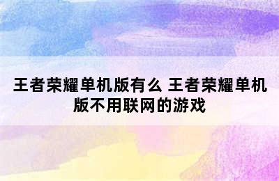 王者荣耀单机版有么 王者荣耀单机版不用联网的游戏